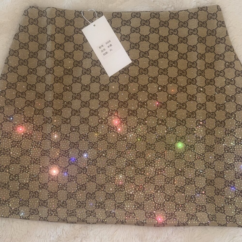Gucci Beige GG Supreme Mini Skirt with Sparkle